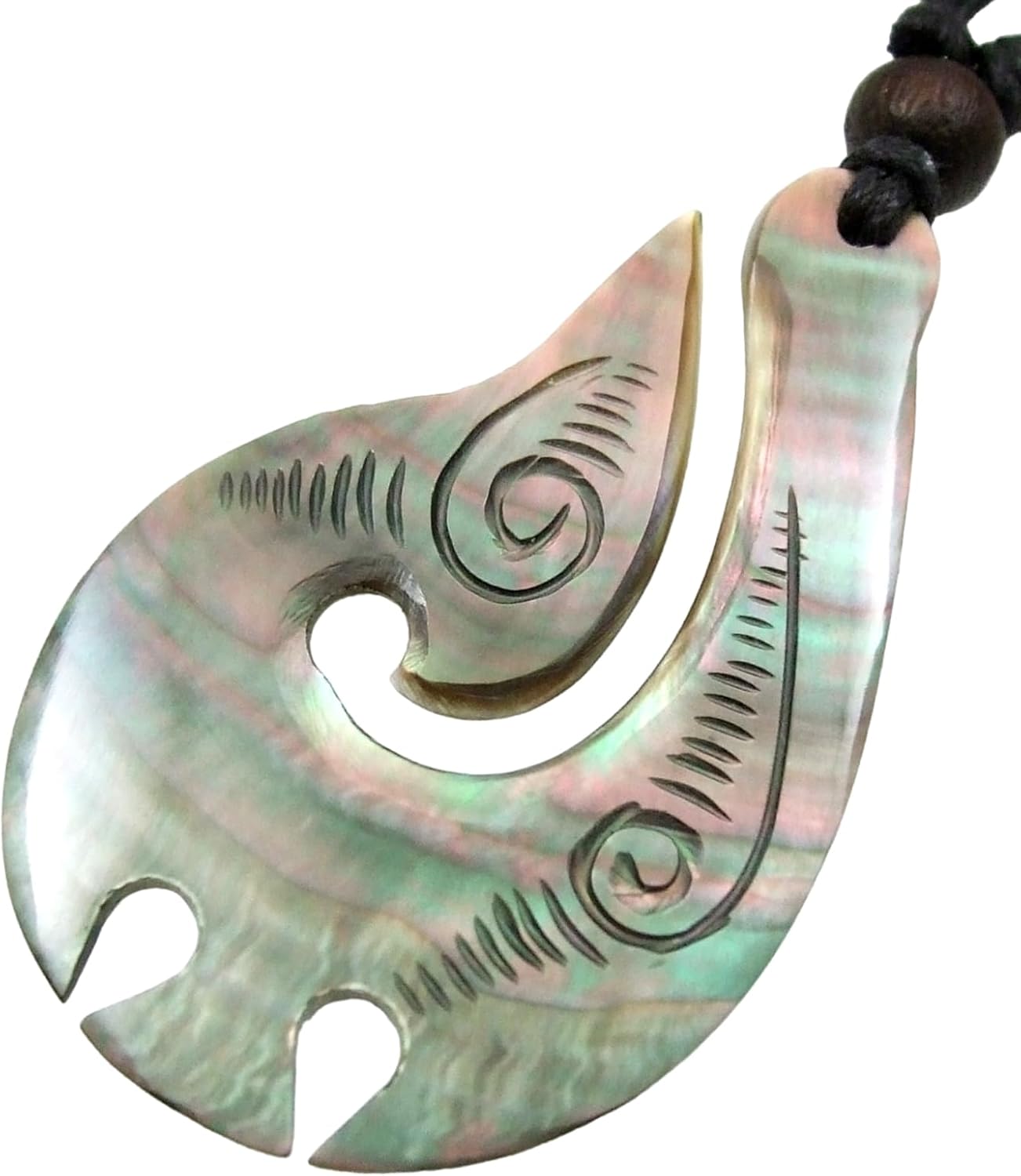 Mother of Pearl Necklace, Hand Carved Tribal Māori Fish Hook Necklace, Handmade Seashell Necklaces for Women Men (AA225) - Image 2