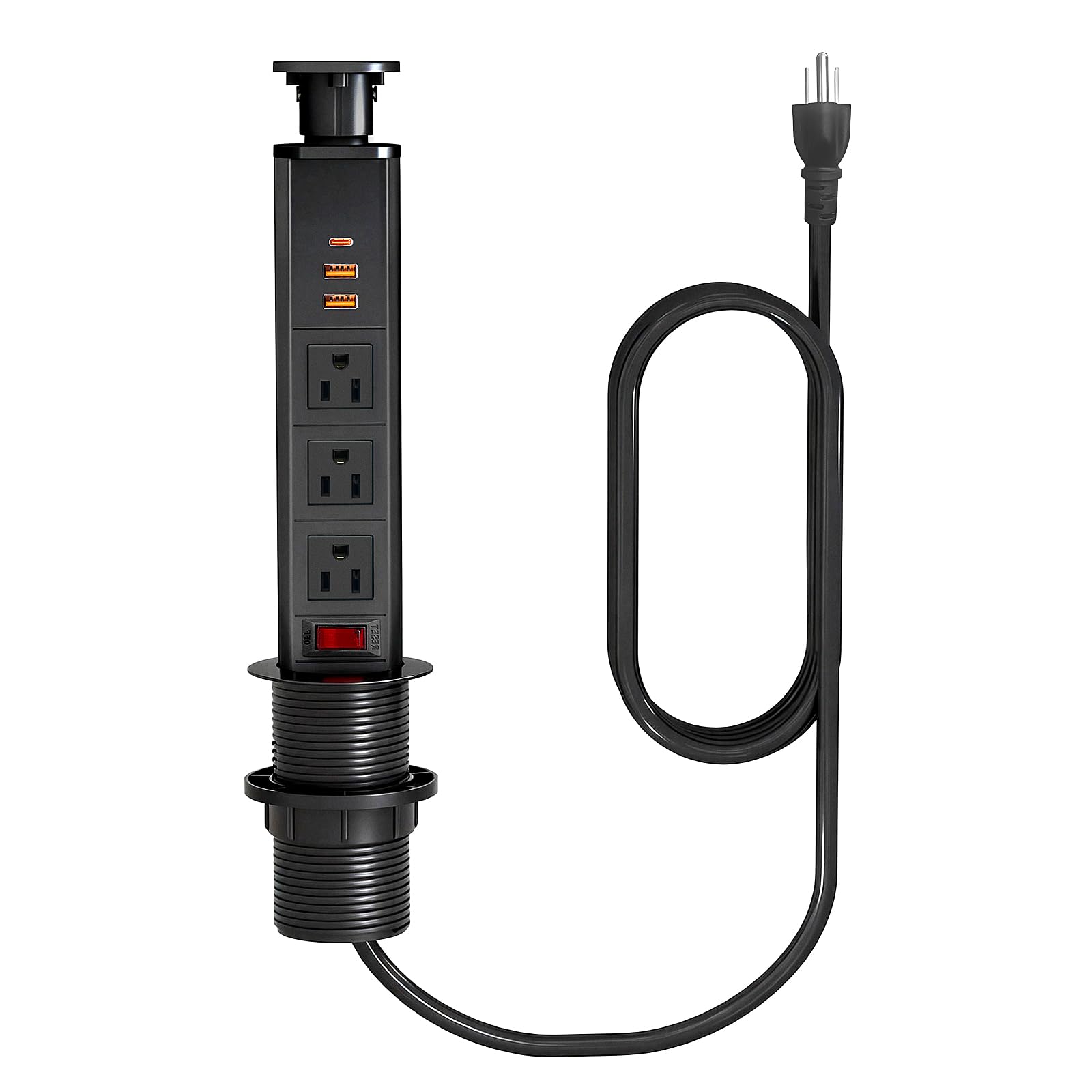 Pop Up Electrical Outlet for Countertop with 30W Max Fast Charging, Space Saver Pop Up Electrical Outlet with 3 AC Outlets, 2 USB-C, 1 USB-A for Kitchen Office Home Desk