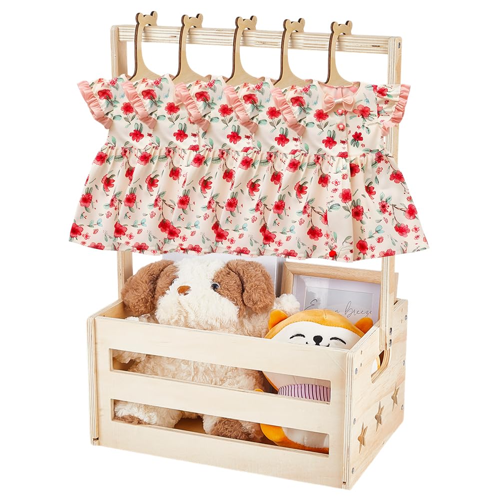 HOBBIESAY Holz Baby Shower Aufbewahrungskiste Kleiderschrank mit Griff und 5 Aufhängern Geschenkbox 34,3 x 23 x 51,5 cm Baby Organizer Neugeborene Geschenkidee für Eltern