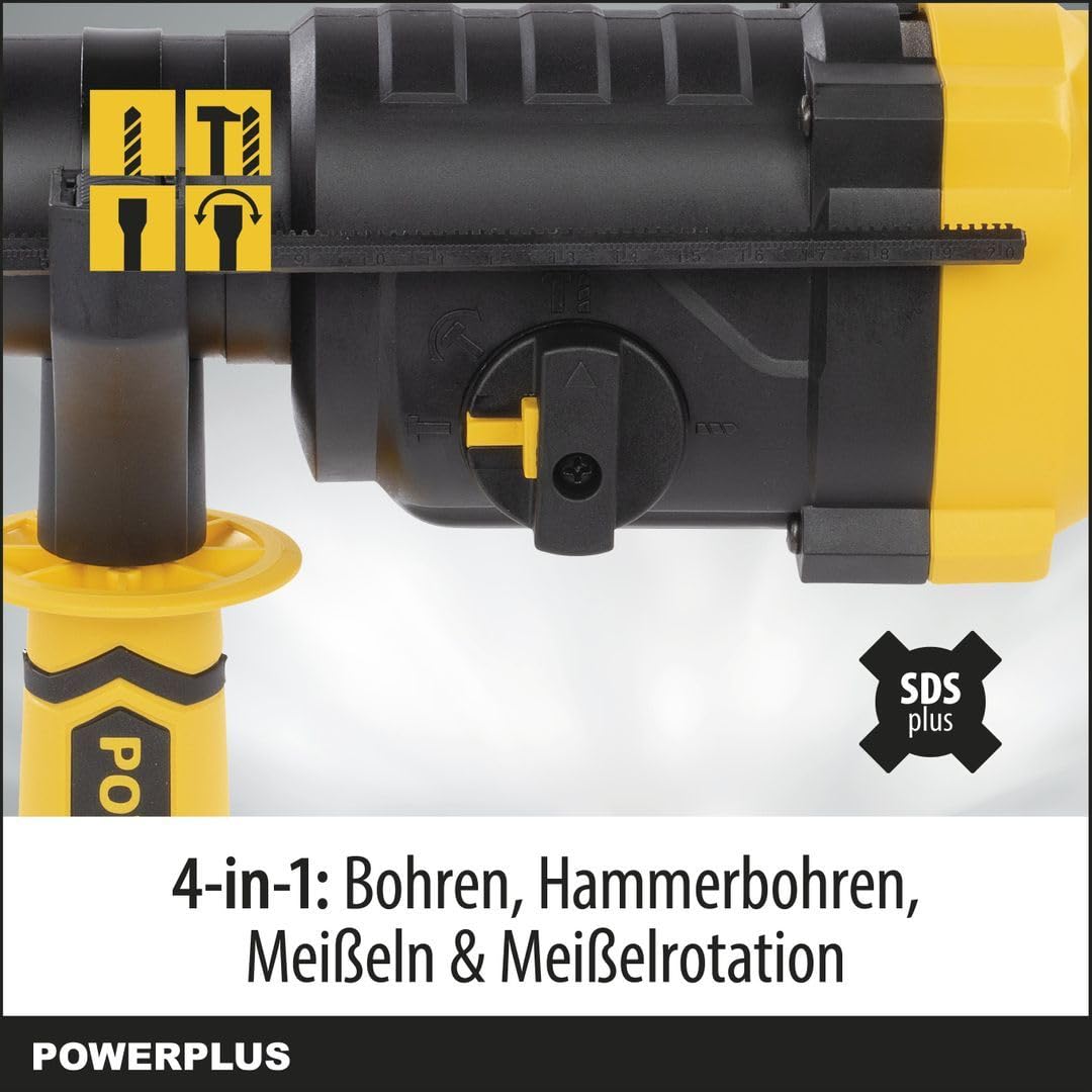 Powerplus POWX1170 wiertarka kombi do wiercenia w drewnie, metalu i betonie – wiertarka kombi jako wiertarka udarowa i młotek udarowy w zestawie z walizką, dłutem i akcesoriami