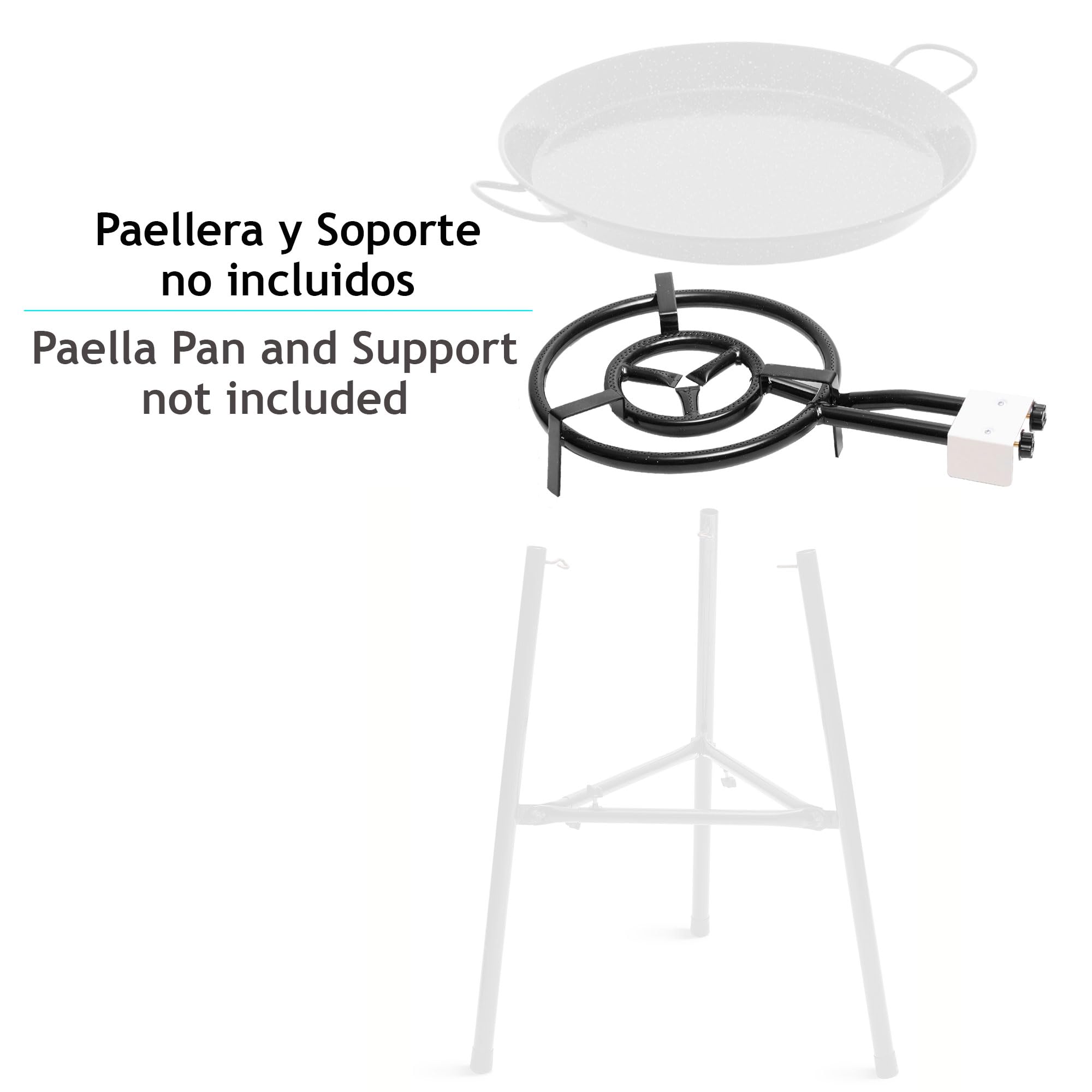 briebe Paellero de Gas 2 Aros 50-30 cm, Quemador Doble, Rosco para Paellas, Plancha, Apto Sartén o Paellera de 42 a 70 cm Diámetro, Regulador de Llama Dos Fuegos