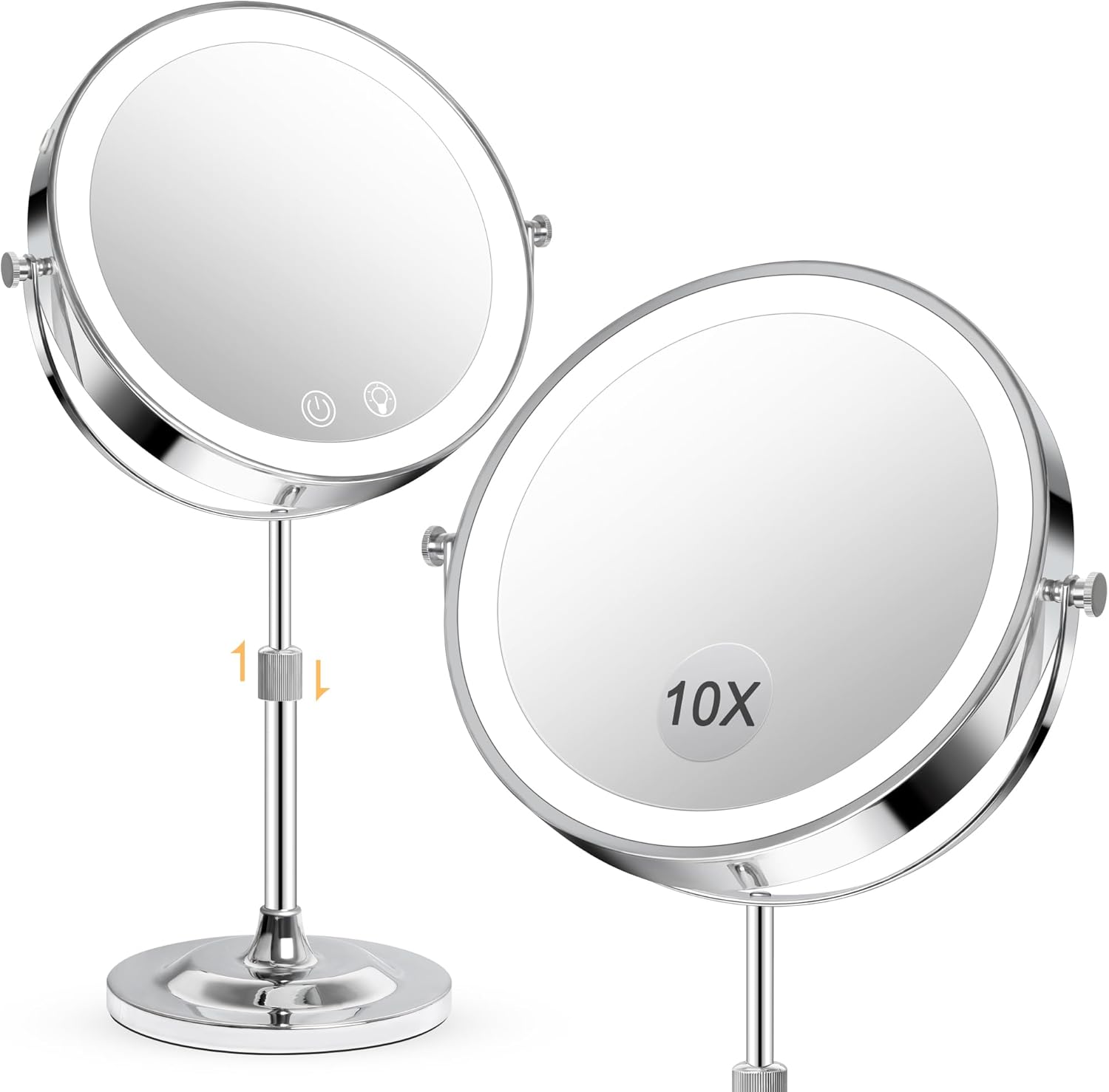 9" Makeup Mirror with Lights,5000mAh Rechargeable Vanity Mirror,1X/10X Double Sided Magnifying Mirror with Adjustable Height, 3 Colors Stepless Dimming Lighted Makeup Mirror,Women Gift