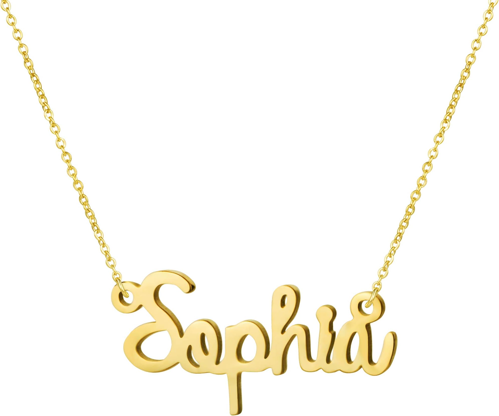 Personalized Name Necklace 18K Gold Plated Stainless Steel Pendant Jewelry Birthday Gift for Girls, Metal