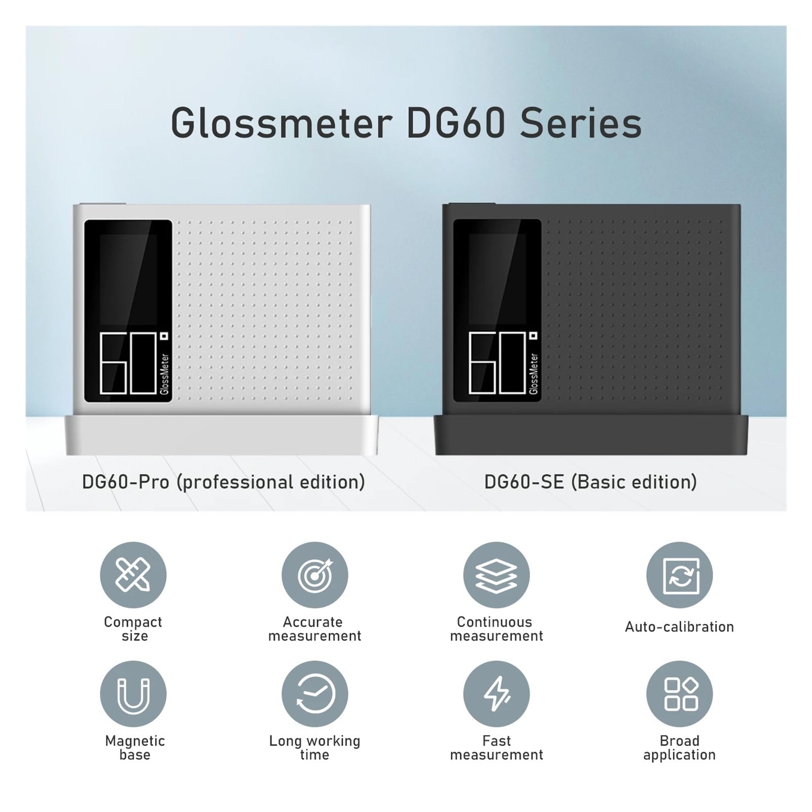 NURII Gloss Meter 60° Glossmeter, with Self-Calibration/Fast Measurement/Continuous Surface Measuring Glarimeter for Stone Tile Car (Size : Black)