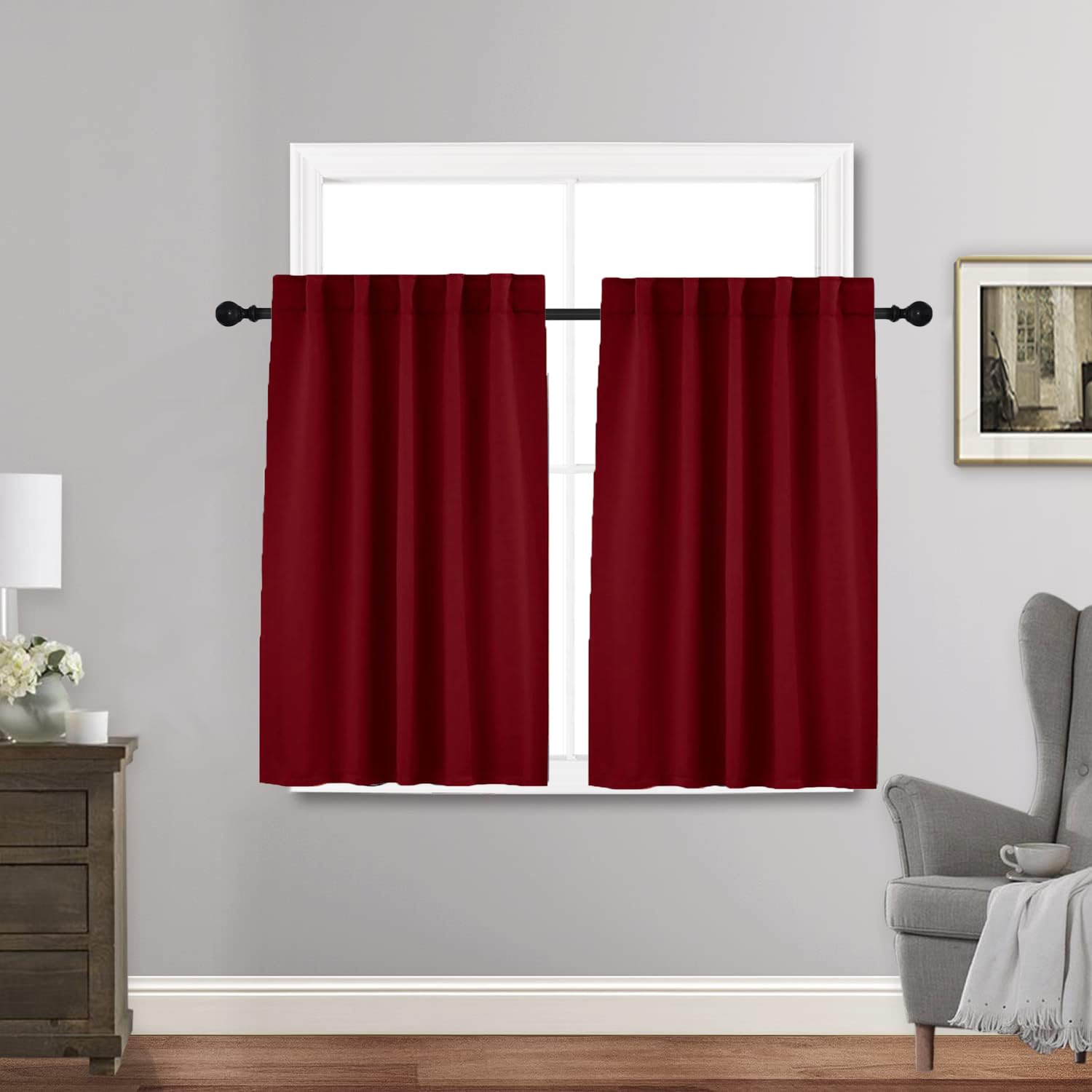 ZHhan Blackout Window Curtains Thermal Rod Pocket Blackout Curtains Energy Saving for living room bedroom kitchen bathroom Wide 54" x Long 20" Claret 2 Panels