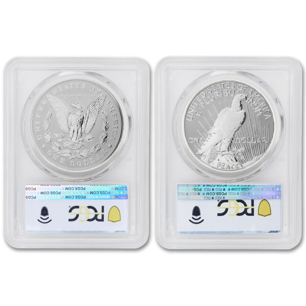 2025 S Set of (2) American Silver Morgan and Peace Dollar Reverse Proof Coins PR-70 (First Day of Issue - Flag Label) with Original Government Packaging $1 PCGS Rev PR70