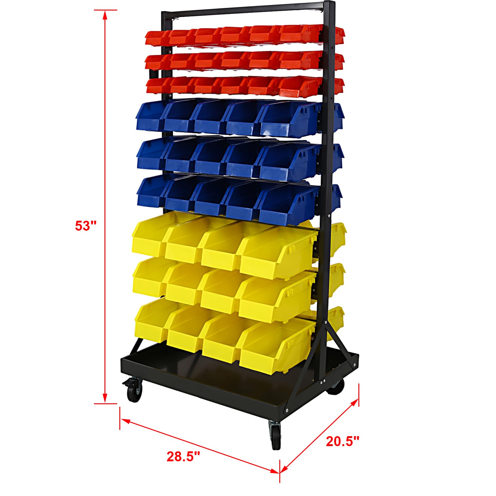 9-Tier Double-Sided Rolling Storage Rack with 90 Bins, Heavy Duty Steel Frame with Locking Wheels, 450 lbs Capacity for Garage, Shop, Home, and Workshop Organization