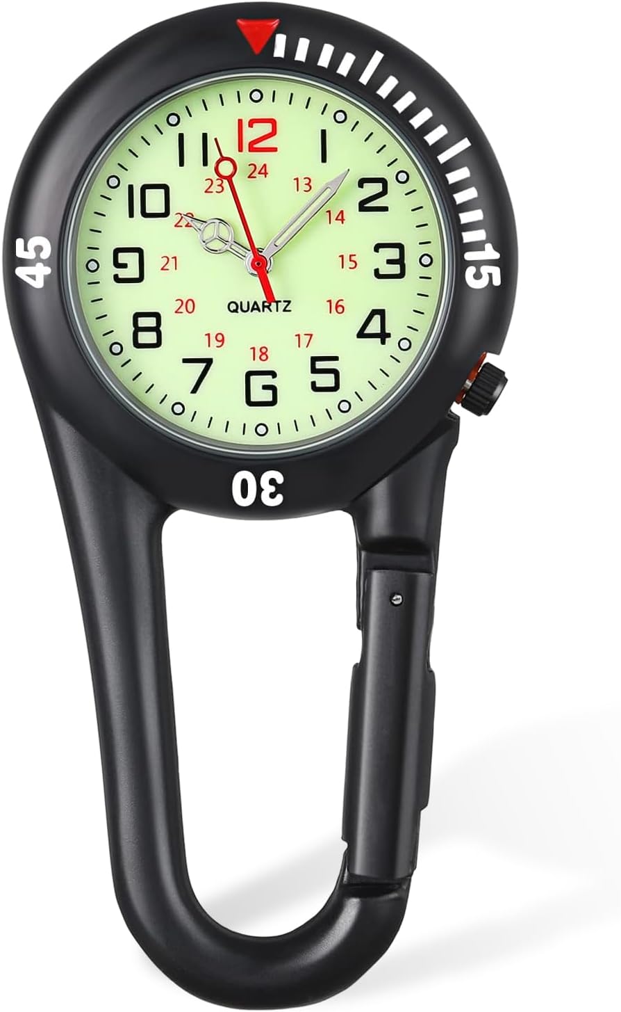 Pocket FOB Watch Clip On Carabiner Watch Black Clip On Watch