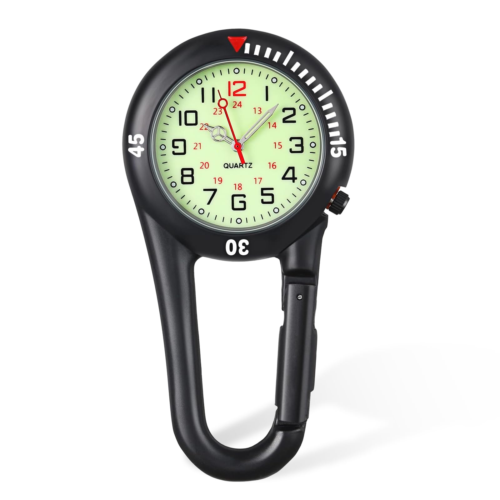 Pocket FOB Watch Clip On Carabiner Watch Black Clip Paramedics Watch Multifunctional Glowing Dial Quartz Watch Women's FOB Watches Nurse Watch, Doctors & Climbing Sport