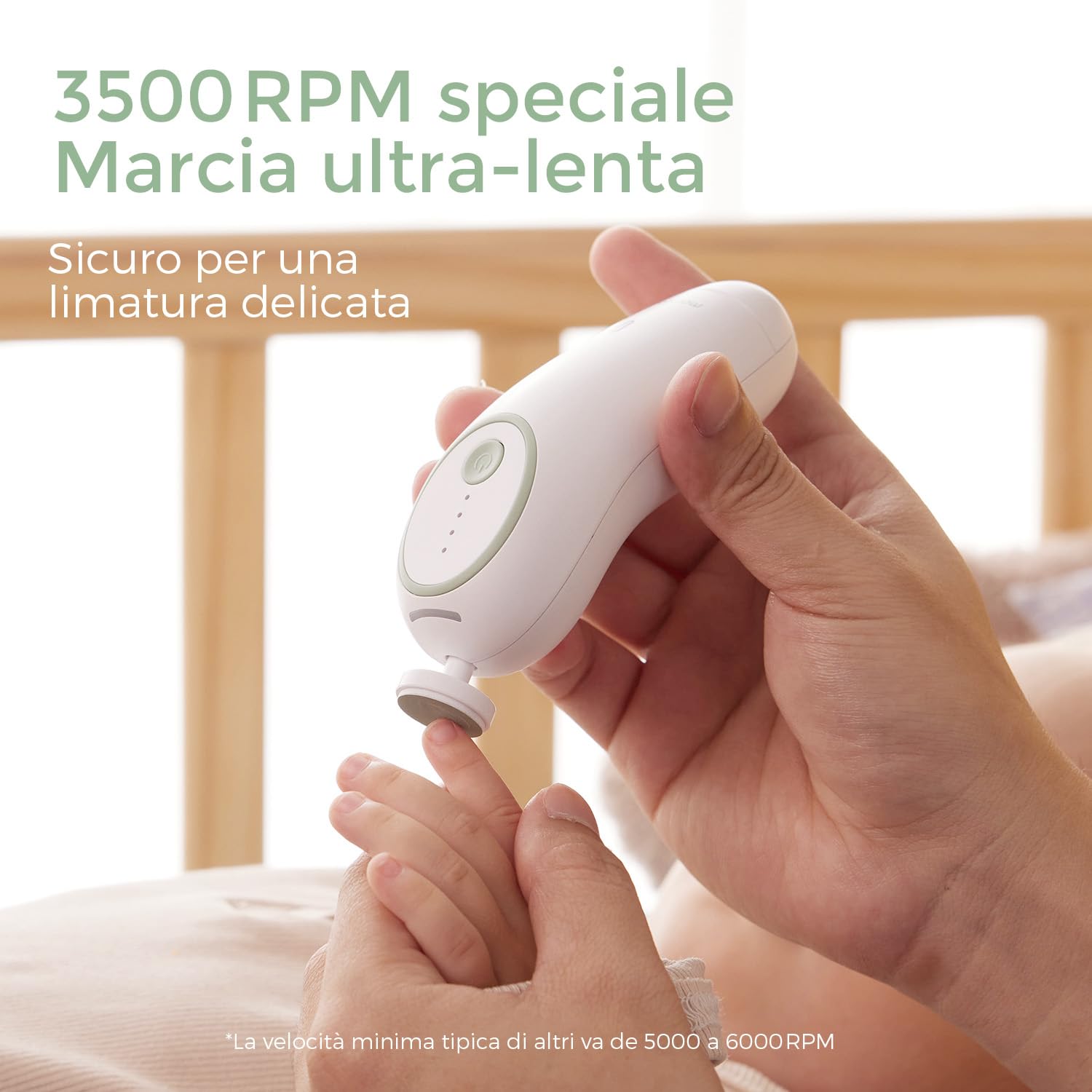 Momcozy Elettrica Lima per Unghie per Bambini, Tagliaunghie Elettrico Ricaricabile per Dita dei Neonati, Luce Delicata a LED a 360°, Sicura Tagliaunghie Cura per Bambini, 7 Strumenti di Ricambio