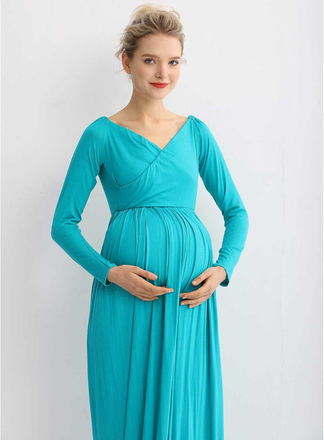 COSYOU Maternity Dress for Photoshoot Long Sleeve Off Shoulder Cotton Gown for Baby Shower Maxi Flowy Dress at  Women’s Clothing store