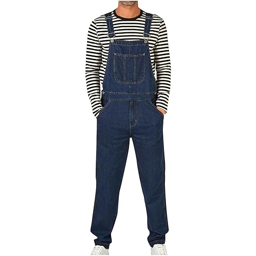Denim Bib Overalls for Men Jean Romper Casual Jumpersuit Big and Tall Suspender Pants with Adjustable Strap & Pockets - Dark Blue19 - XX-Large