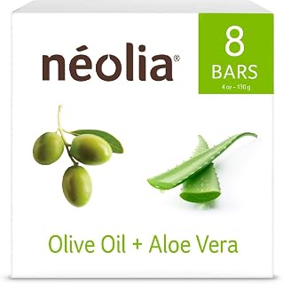 Neolia Green Olive Oil Soap Bar - 8 Pack - Made With Extra Virgin Organic Italian Olive Oil + Aloe Vera + Vitamins & Minerals. All-Natural Bar Soap for Dry or Sensitive Skin - No Paraben, Fresh Scent.