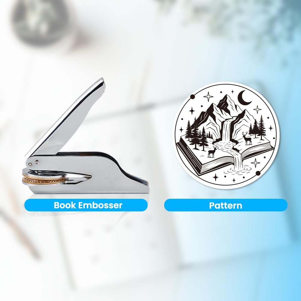 ANATTASOUL Timbro per libri con motivo paesaggistico, resistente, con manico, per libri, biblioteche, buste, documenti, inviti