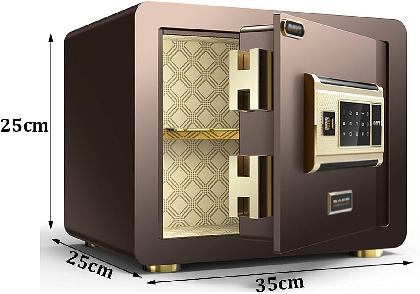 Small Wall Safe, All-Steel Fireproof Waterproof Electronic Security Cabinet, Easy Installation Anti-Theft Money Safe for Home, Office, Hotel (Gold A)