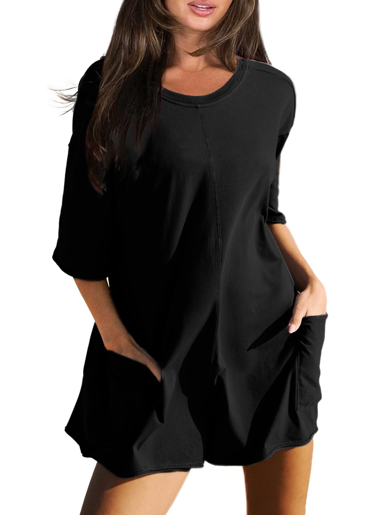 GlamakerWomen's Summer Oversized Tee Romper Casual Workout Athletic Romper Onesie Backless Loose Shorts Jumpsuit Overalls