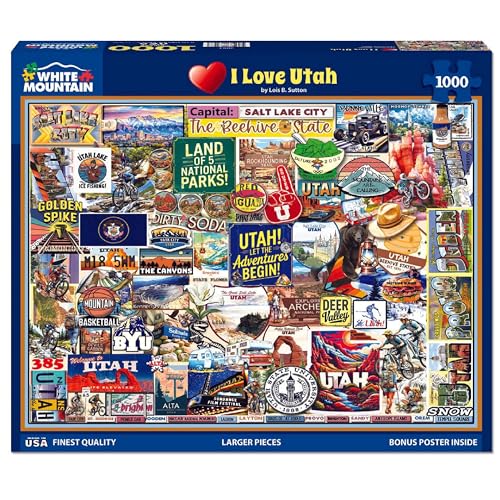 White Mountain I Love Utah Puzzle 1000 Piece State Collage Jigsaw Puzzles Gifts for Adults and Families