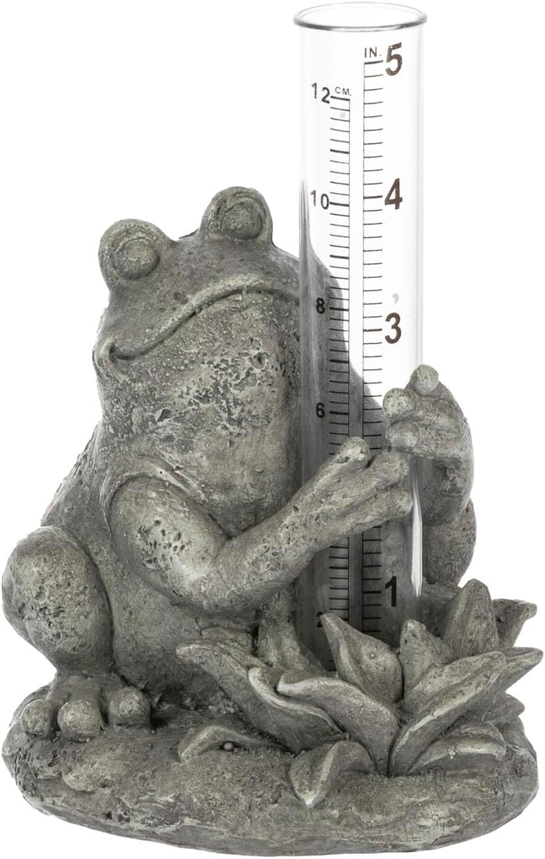 Ganz Decorative Outdoor Garden Rain Gauge for Measuring Precipitation 4 x 6 Inch Resin Frog on Lily Pad