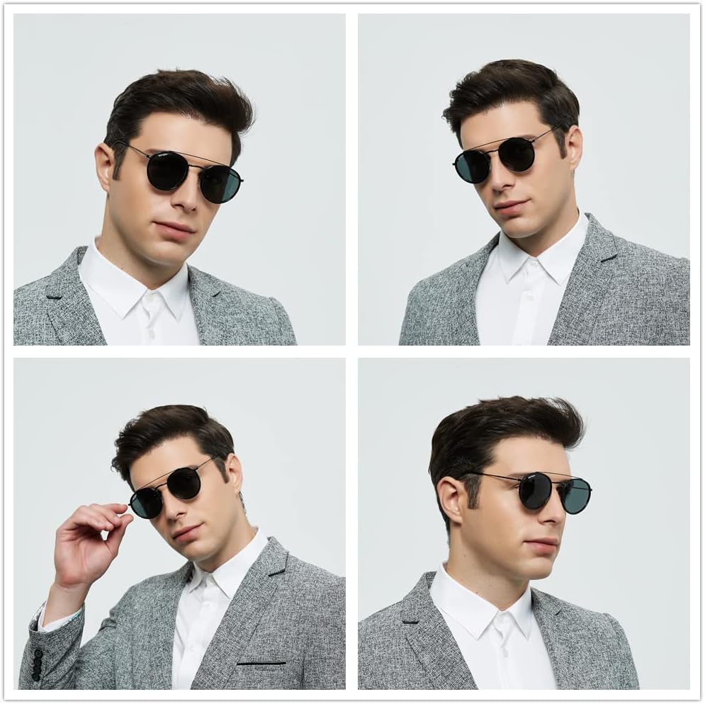 Retro Round Sunglasses for Women Men Double Bridge UV400 Protection - Image 4