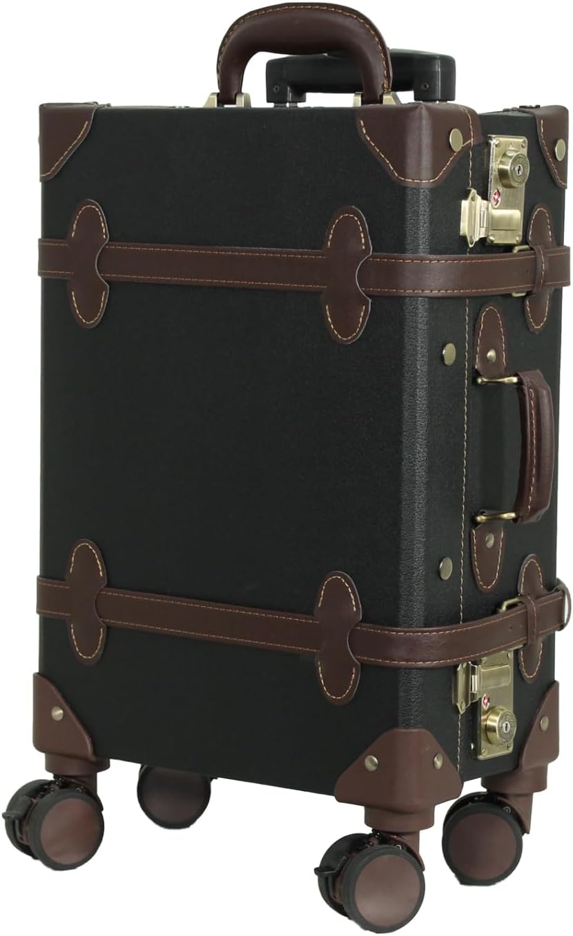 Trolley Luggage Vintage suitcase with TSA Lock [81-55035-10](X-Small, Black)