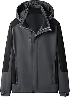 UnoSheng Men's Rain Jacket Lightweight – Raincoat Men's Waterproof Breathable with Removable Hood Long Jacket Windbreaker Outdoor Functional Jacket Softshell Jacket Leisure Jacket Hooded Jacket