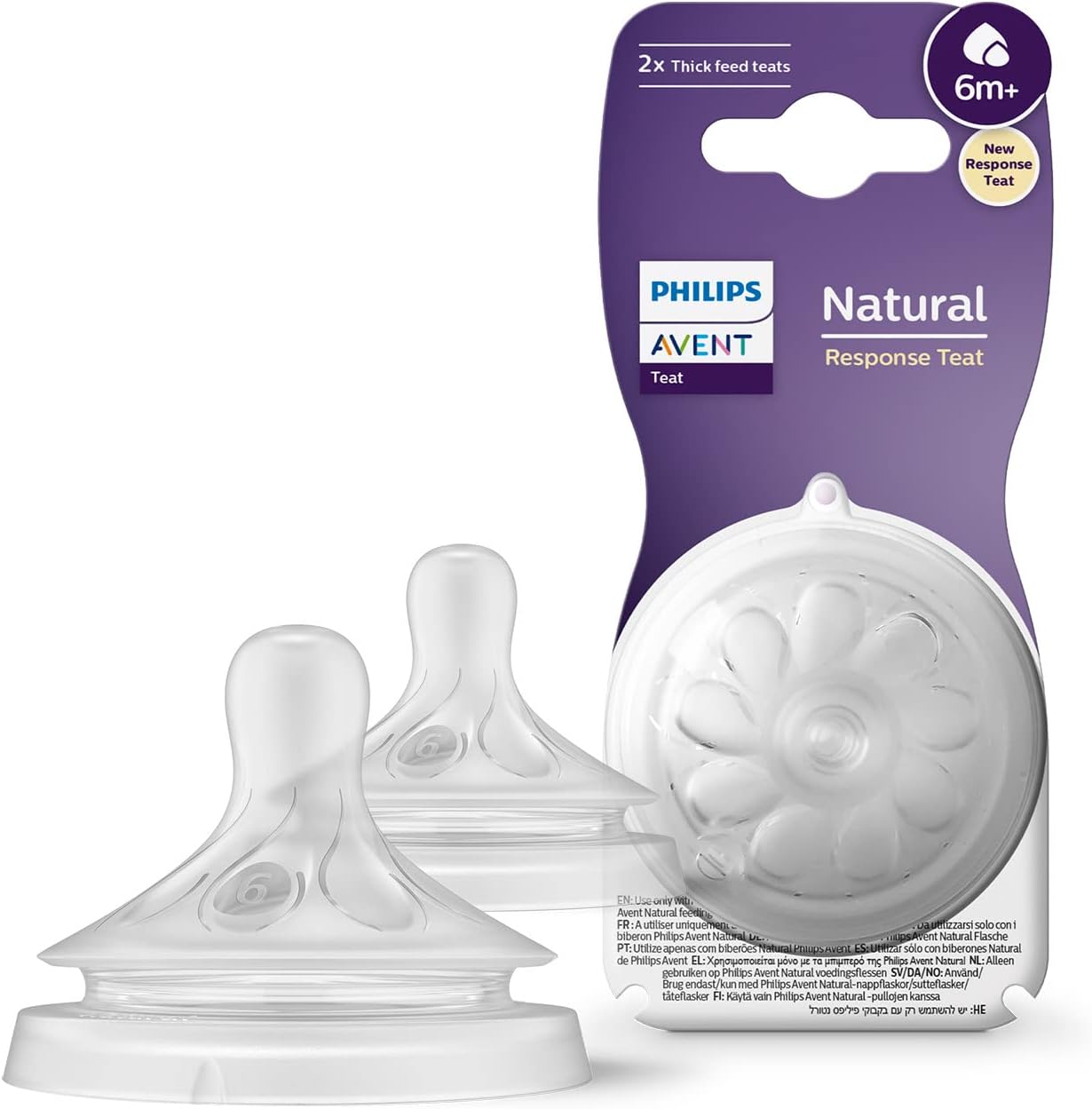 Philips Avent Natural Response Bottle Teat - 2 x Baby Bottle Flow 6 Teats for Babies Aged 6+ Months, BPA Free (Model SCY966/02)