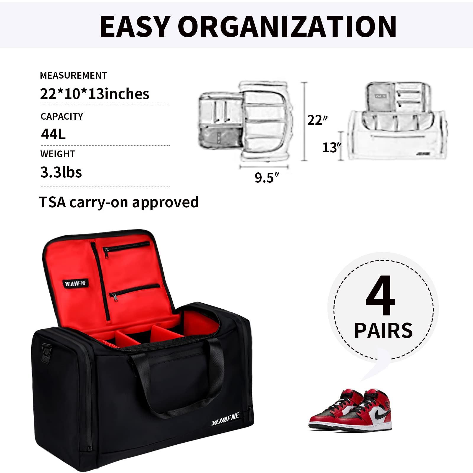 Sneaker Bag For Travel, Premium Multi-functional Duffel Bag, Gym Training Bag With 3 Adjustable - View #4