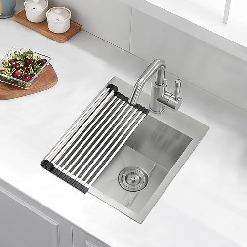 Miniatura 18 de Luckyhorse LH021L - Fregadero de acero inoxidable con 21 pulgadas x 18 x 10 pulgadas, calibre 18, fregadero de cocina al aire libre Acero inoxidable