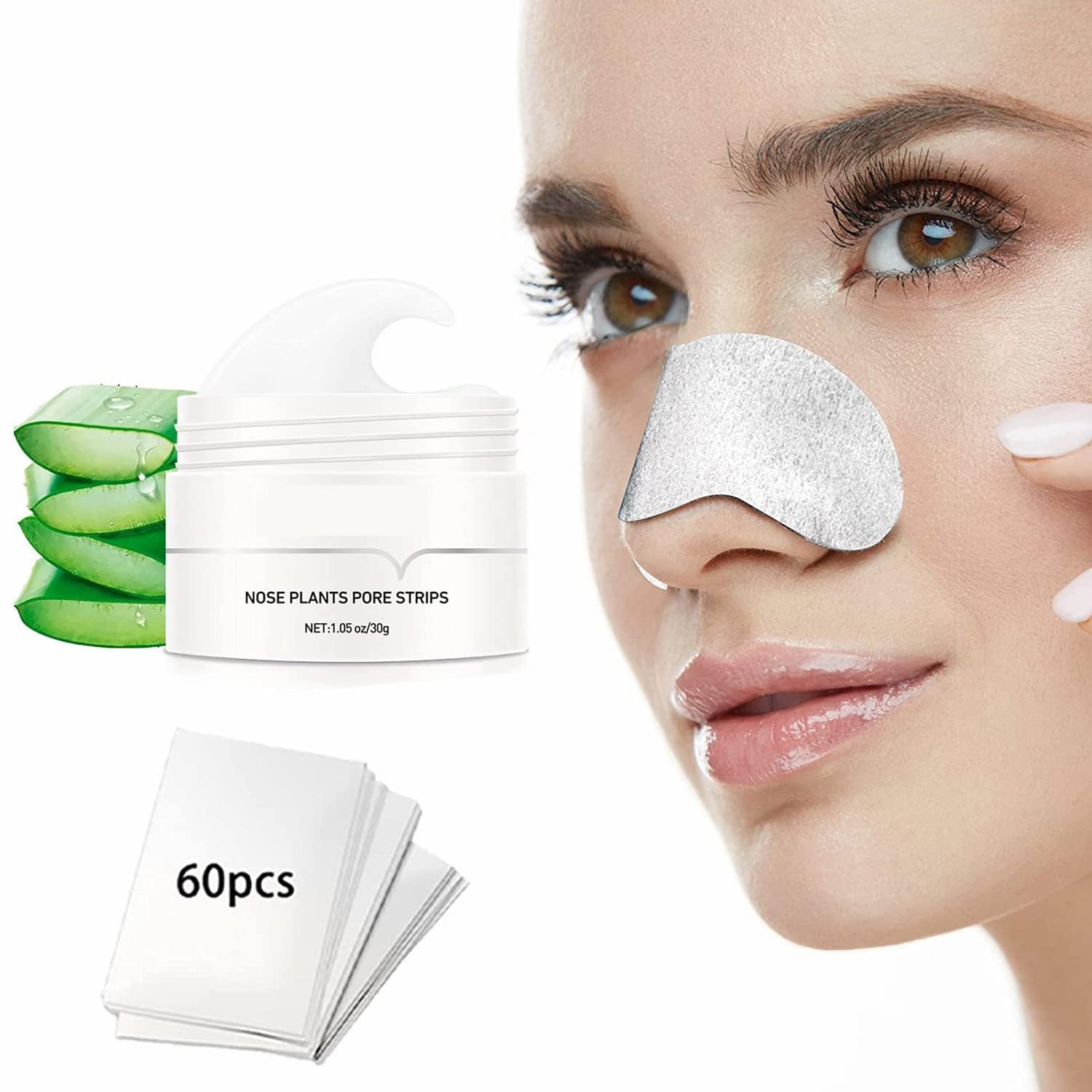Blackhead remover nose strips pack with close-up of pore strip