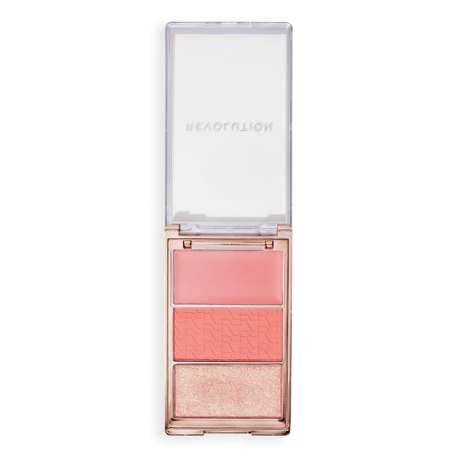 Revolution Palette Blush Icon, kremowy i tłoczony puder, silnie pigmentowany, paleta twarzy, wegańska i nieokrutna na zwierzętach, 3 kolory, Authentic Peach