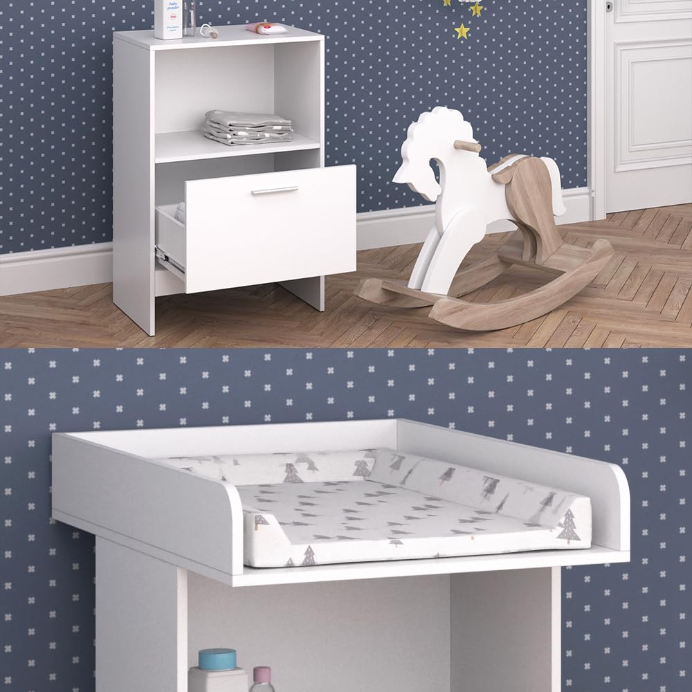 Vicco Cómoda Cambiador Leo, Blanco, 60 x 103 cm con cajón, con Estante Abierto para Acceso rápido a los artículos de Cuidado
