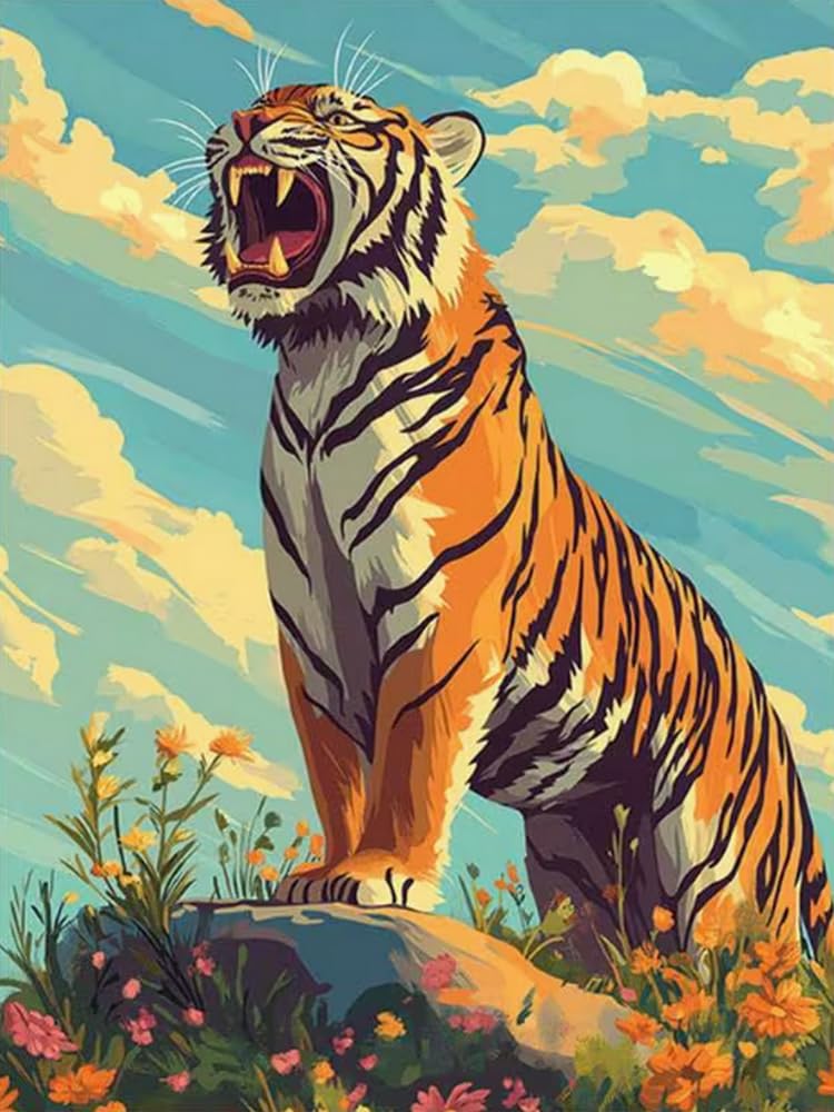 Brennora Embroidery Cross-Stitch Kits for Adults Beginners Pre Printed Cross Stitch Kit 11CT Needlework Arts and Crafts for Home Decor Tiger 16x20 inch