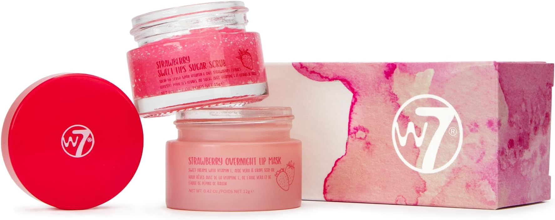W7 Sweet Dreams Lip Scrub & Overnight Lip Mask Duo - 2 Piece Gift Set - Strawberry Flavour - Exfoliate, Condition, Soothe & Hydrate