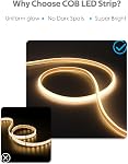 COB Led Strip Lights for Bedroom 16.4ft LED Rope Lights Outdoor Waterproof Warm White AC 110V ~120V Connectable Led Flexible COB Lights for Indoor Ceiling Kitchen Cabinet Closet 3000K 5M