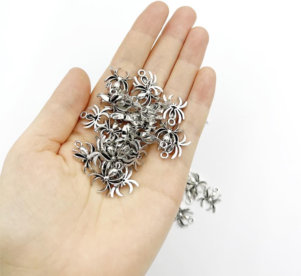 50Pcs Silver Spider Charms Pendants Gothic Antique Silver Alloy Spider Charms for Jewelry Making Bracelets Keychain Earrings DIY - Image 7