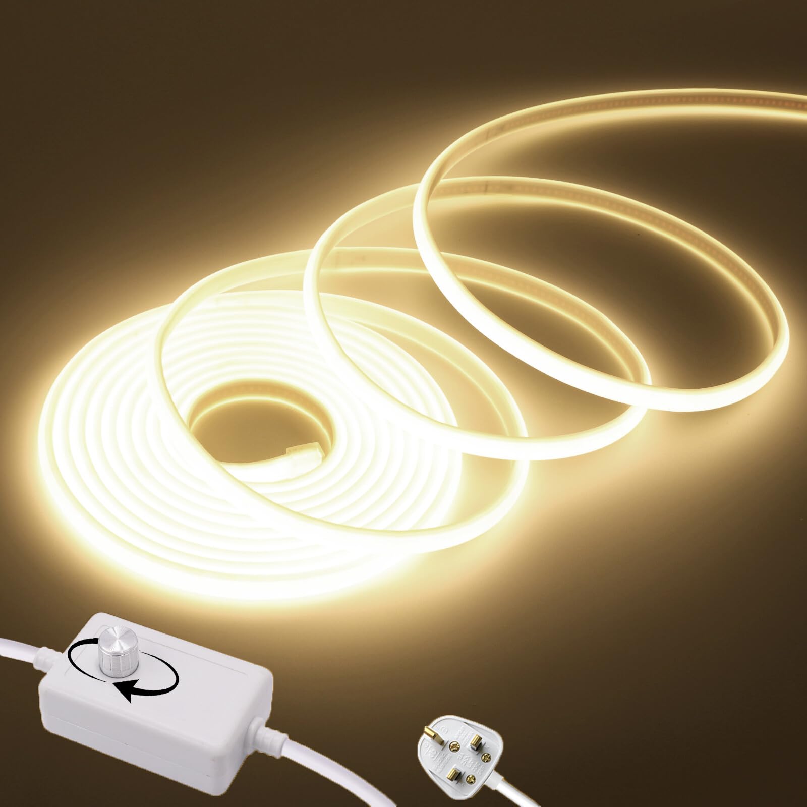 Wisada Dimmable Flexible COB LED Strip CRI90+[6M,Natural White 4000K],288 LEDs/m Cuttable FCOB LED Neon Strip Rope Light,AC220-240V,DIY Design,IP65 Waterproof Home & Shop Decoration Fairy Lights