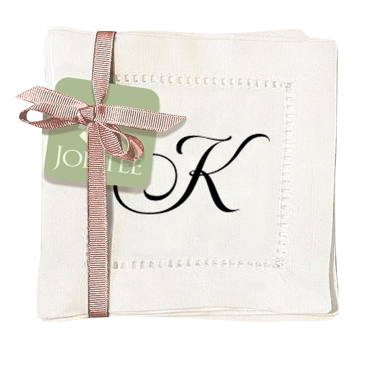 Jolitee Set of 6 Elegant Linen Cocktail Napkins with Initials 'K' - Personalized Table Napkins - Hemstitched, Easy Care, and Stylish - 6x6 inches