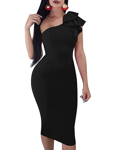 Mokoru Women's Sexy Ruffle One Shoulder Bodycon Elegant Cocktail Party