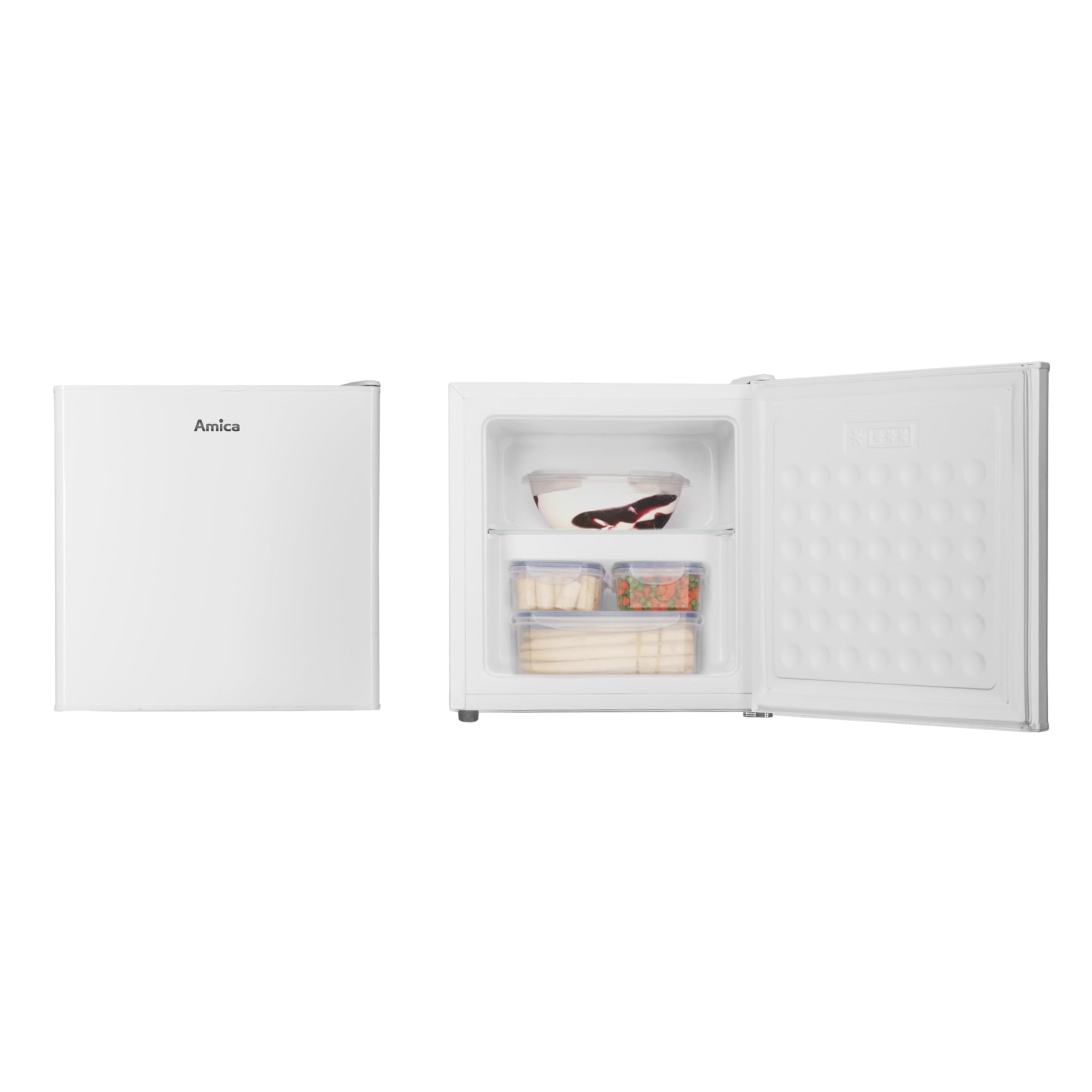 Amica Mini Gefrierschrank freistehend 50x48x44,5 cm 32L 4‑Sterne‑Gefrierfach mit Eiswürfelbehälter Freezer AGB 3010 W - Weiß