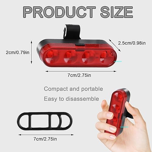 Miniatura 2 de Luz trasera de bicicleta recargable USB-C para montar por la noche, paquete de 2 luces traseras de bicicleta delanteras y traseras de ciclismo,