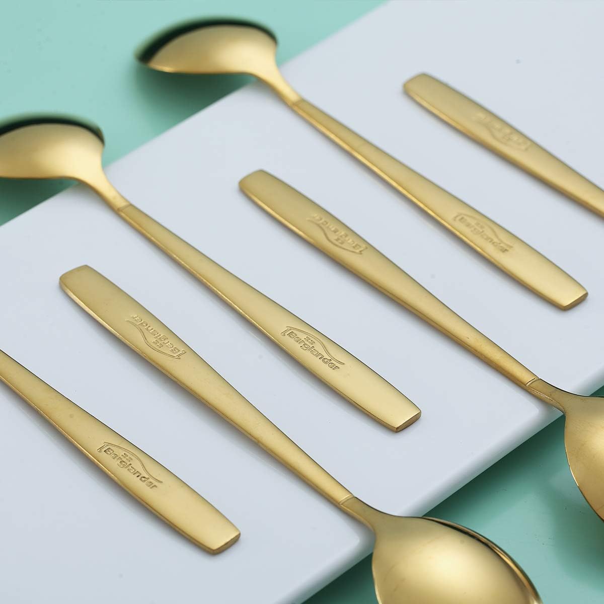 Berglander Gold Teaspoon, Stainless Steel Tea Spoon Dessert Spoon With Titanium Gold Plating 6.5 Inches Pack of 6