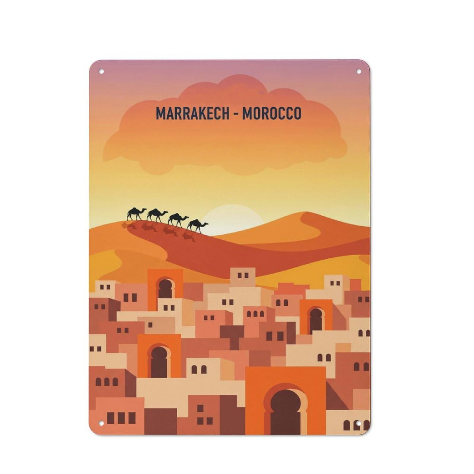 Junmoney Style-18 Tin Wall Plaque 40X30cm With Marrakech, Morocco Travel (5) For Studio Or Craft Room, Suited To Studio Decor Lovers