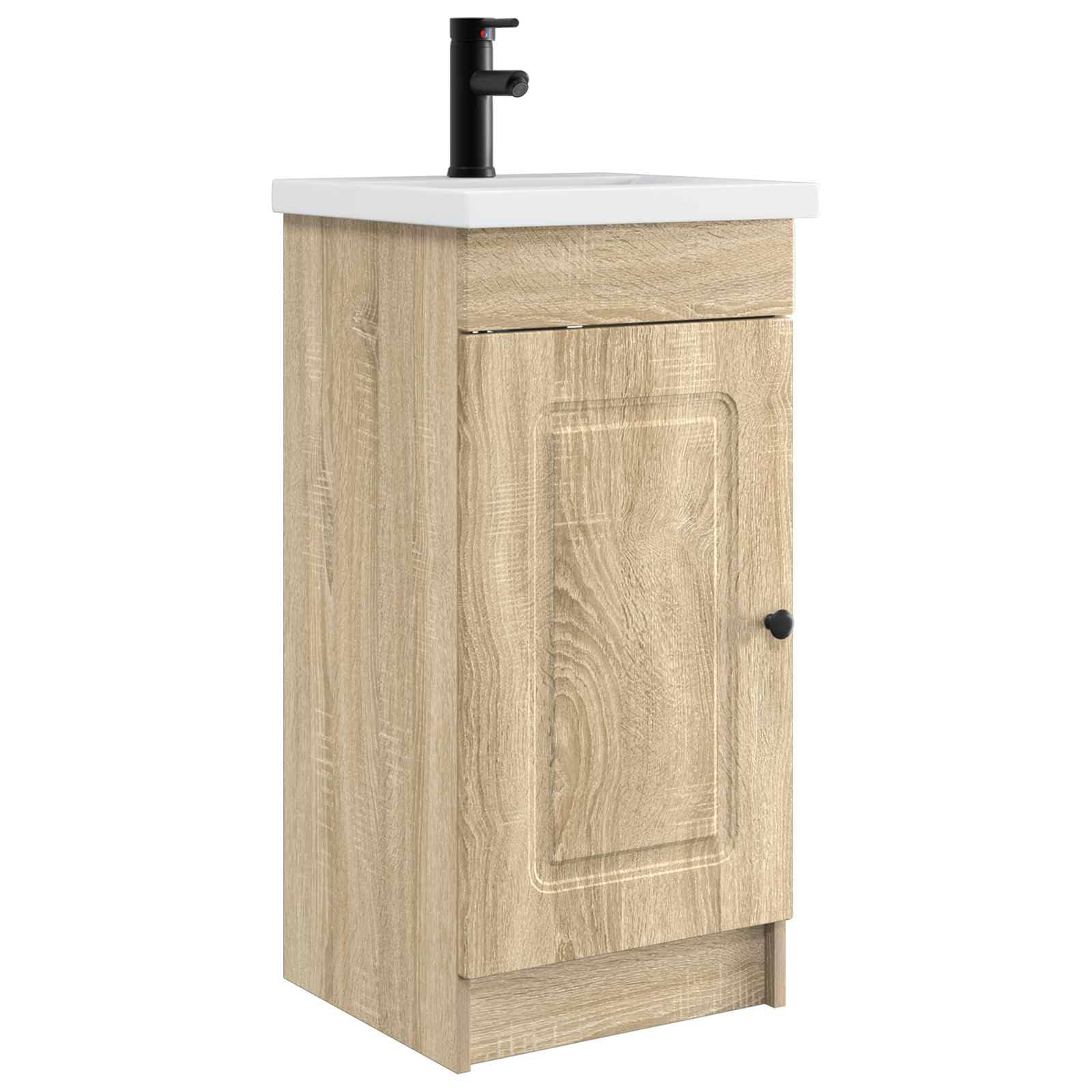 Mueble de baño con lavabo y puerta para organizar espacios reducidos o de invitados 1