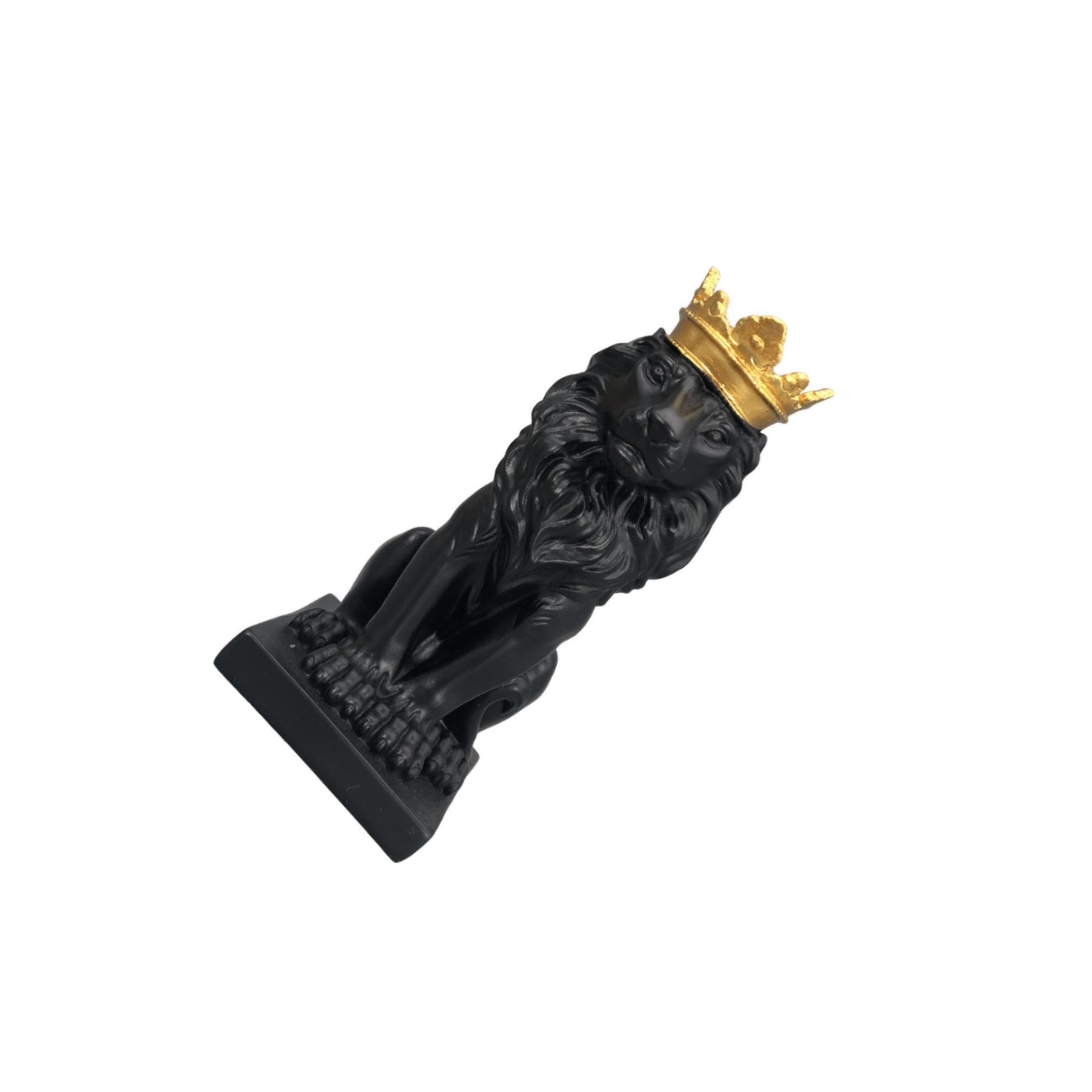 PIXZCSA Artful Lion With Crown Statue Sculpture Unique Elegant Tabletop Decor Handcrafted Gift For Any Occasion Animal Lion With Crown Statue Sculptures Decor, Black, 6.3x9x14.5cm