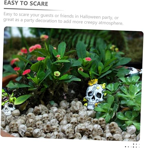 Miniatura 8 de Happyyami 20 adornos de calavera de Halloween de hierro forjado, maceta de flores para decoración de escritorio, decoración de miniture,