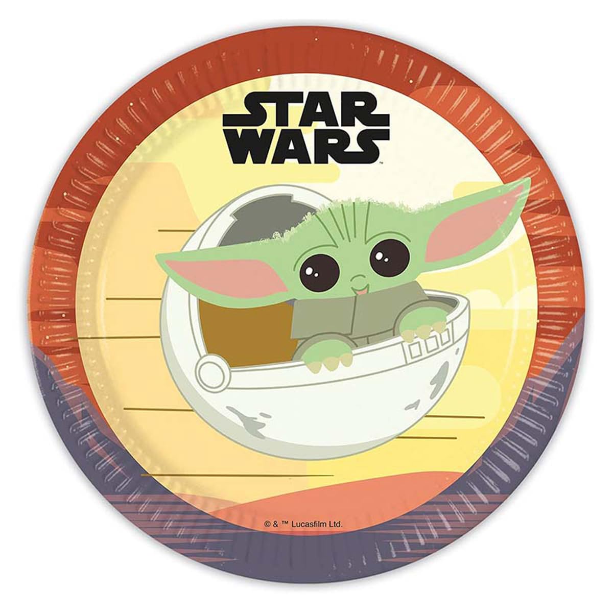 Procos 93446 Star Wars Mandalorian Party Plates Size 23 cm Pack of 8 Disposable Paper Plates Children's Birthday Party Tableware FSC