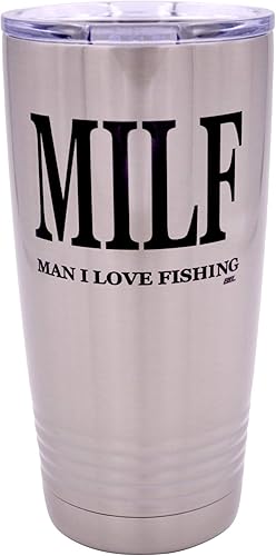 Rogue River Tactical Taza grande divertida de pesca de 20 onzas con tapa con tapa para hombre MILF I Love Fishing Fishing Gift Fish
