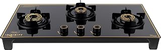 Pigeon Infinity Gold Gas Cooktop Glass Top and Stainless Steel Black Body 3 Burner Gas Stove | ISI Certified | Manual Ignition | Black Gold | Latest Launch