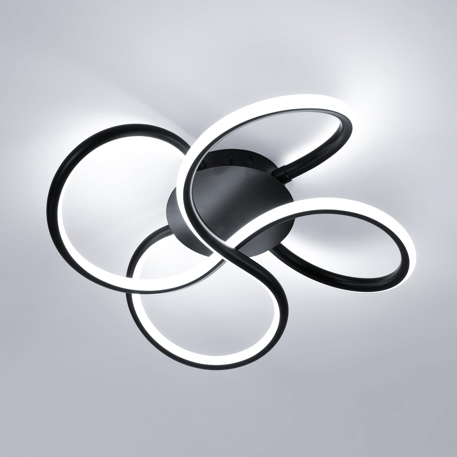 Plafoniera LED, Moderna Lampada da Soffitto 40W 4500LM, Bianco Freddo 6500K Lampada Led Soffitto Design a Forma di Fiore per Camera da Letto, Soggiorno, Cucina, Nero
