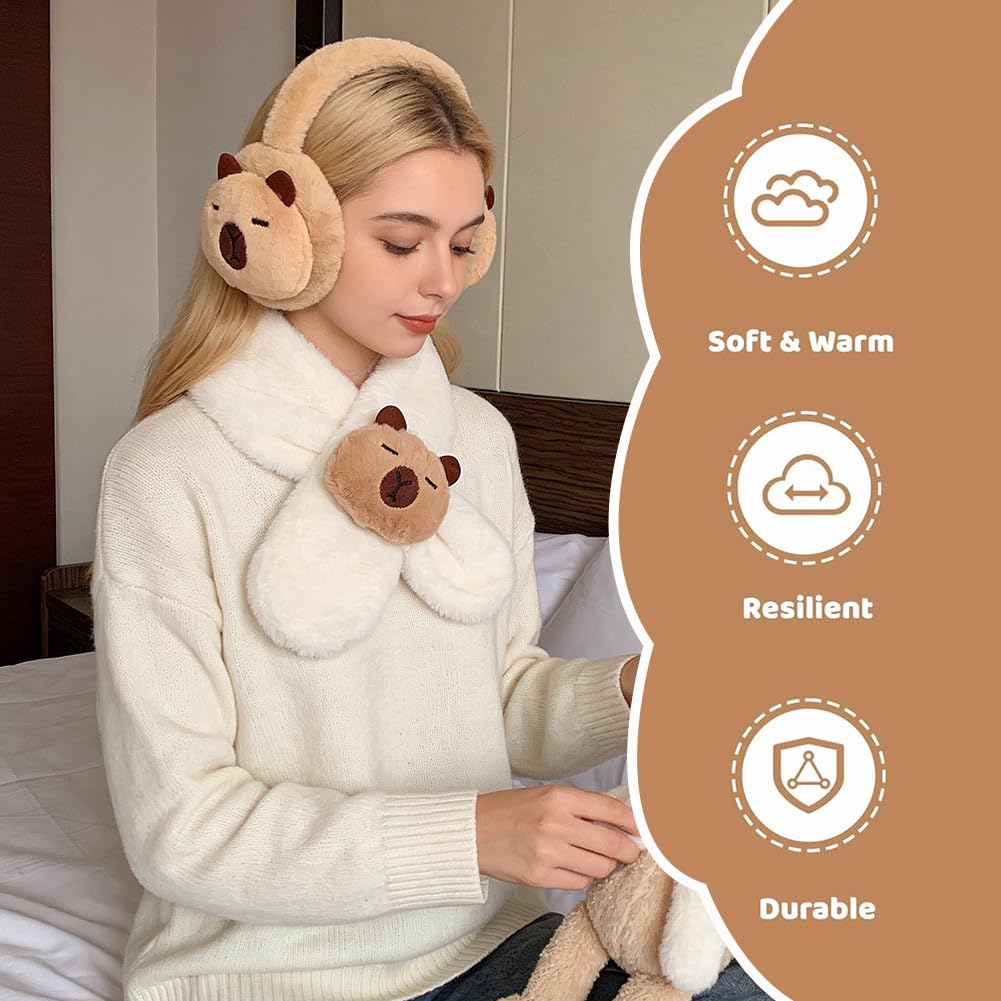Orejeras de Invierno para Niños, Bufanda infantil Peluche Capybara, Diseño de Estilo de Capybara,Para Actividades Aire Libre En Invierno Correr Esquiar Senderismo-2pcs